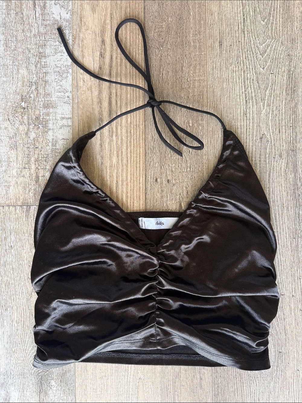 Edikted Black Satin Halter Crop Top